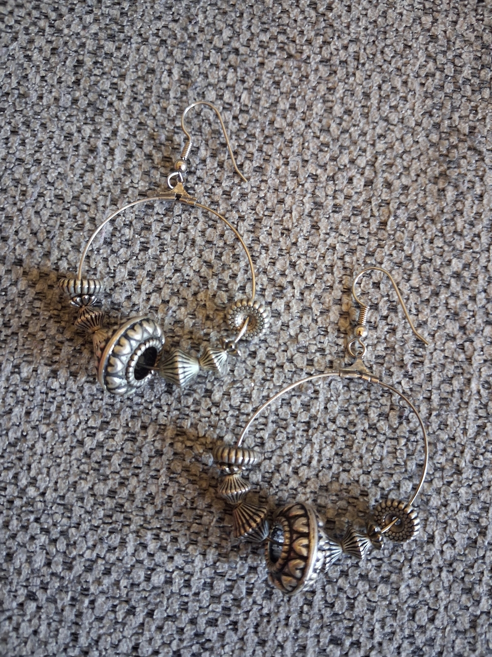 Antique Silver Beaded Hoop Earrings